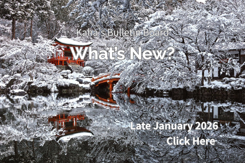 Snow-covered temple and red bridge reflected in still winter water — a serene scene for “What’s New?” Late January 2026.