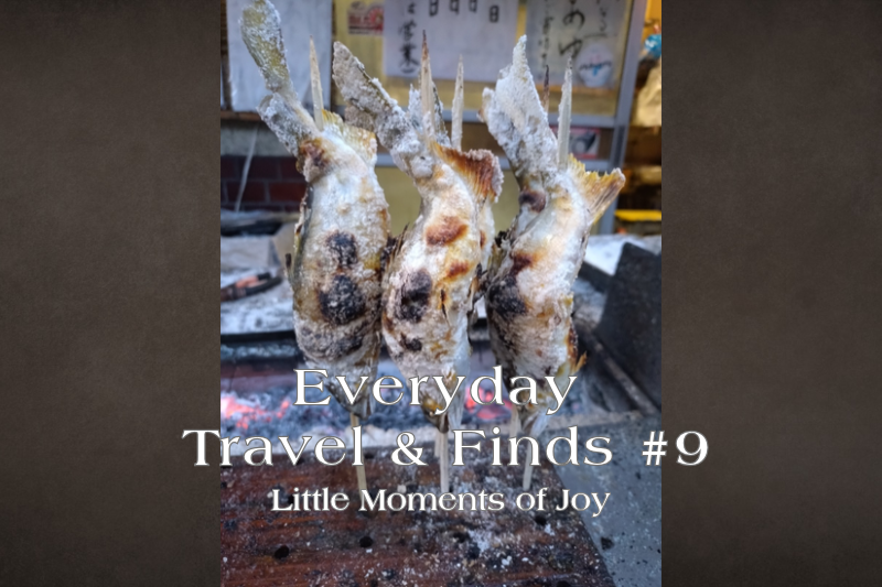 Traditional Japanese salt-grilled river fish roasting over charcoal in Dorogawa, Nara, featured in Everyday Travel & Finds #9 — Little Moments of Joy.